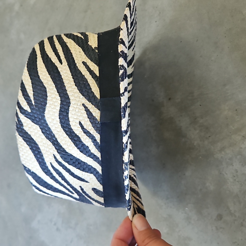 Zebra Print Fedora Straw Hat - Picture 2 of 5